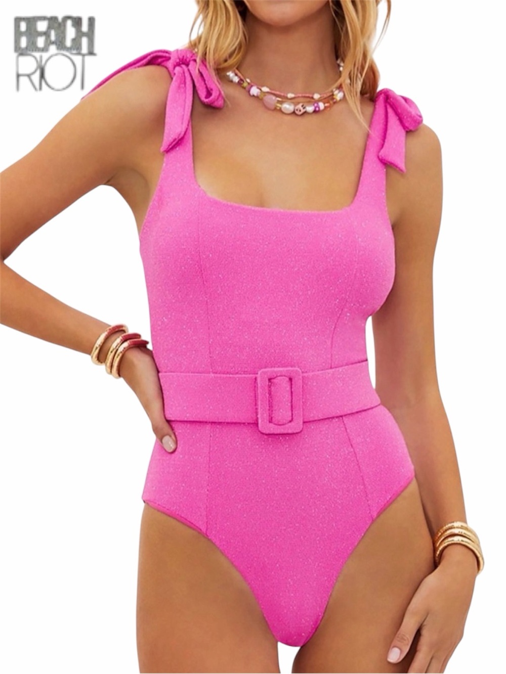 NWT Beach Riot Sydney Belted One Piece Swimsuit With Tie Straps. Size XL